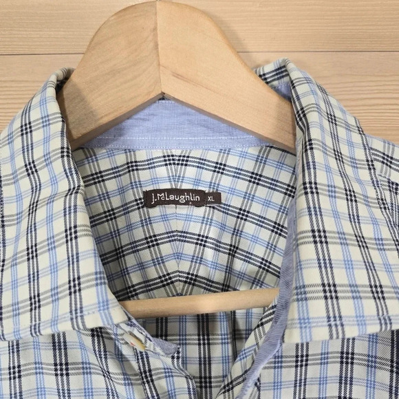 J.McLaughlin Men's‎ XL Long Sleeve Button Up Shirt Checkered Plaid 100% Cotton - Picture 5 of 9